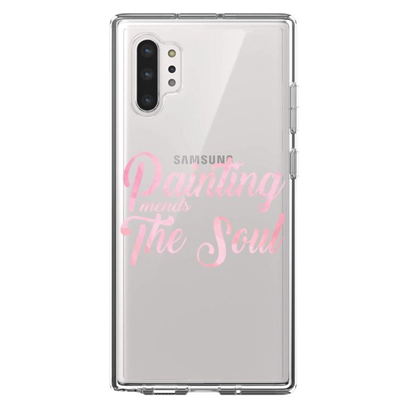 DistinctInk Clear Shockproof Hybrid Case for Galaxy Note 10 PLUS (6.8" Screen) - TPU Bumper Acrylic Back Tempered Glass Screen Protector - Painting Mends the Soul