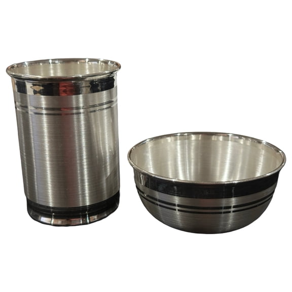 999 Pure Silver Hallmarked 250ml Glass & 180ml Bowl Set - Designer Set#02