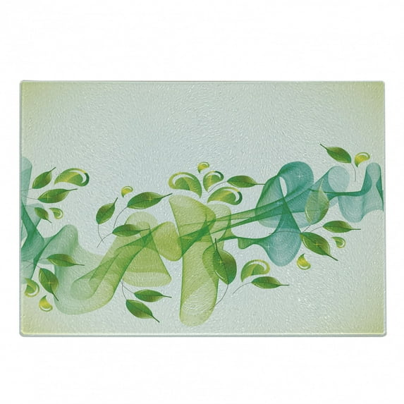 Abstract Cutting Board, Floral Design with Water Touch Inspired Modern Details Art, Decorative Tempered Glass Cutting and Serving Board, Small Size, Yellow Green and Blue, by Ambesonne