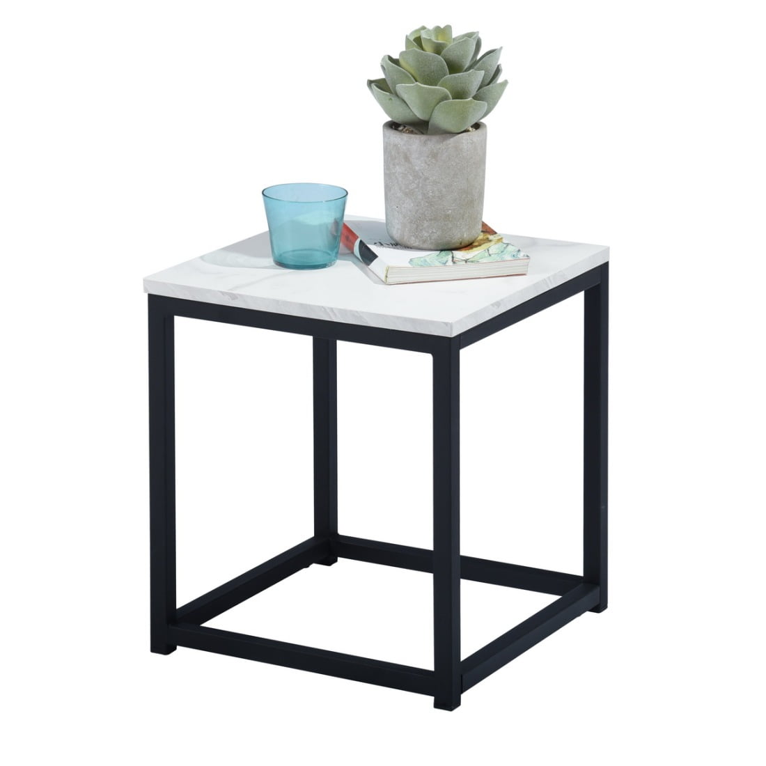 Tcbosik Square End Table, Sofa Side Table Side Table with Metal Frame for Small Spaces, Living