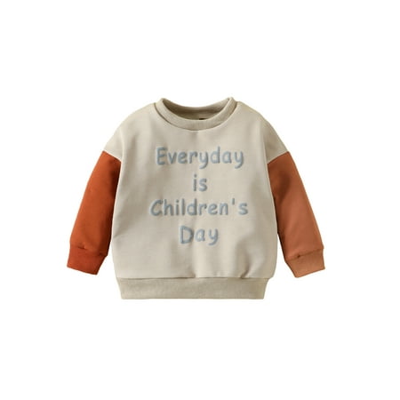 

Seyurigaoka Baby Girl Boy Patchwork Long Sleeve Pullover Rainbow/Letters Printed Round Neck Contrast Color Leisure Style Loose Fit Tops for 12M-4Y Kids