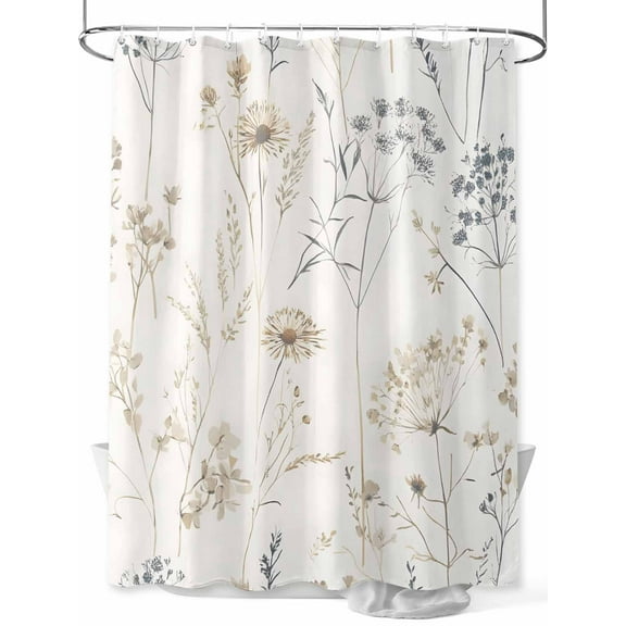 Fsddascl Beige Black Botanical Shower Curtain Set - Long 72" x 84" Washable Bathtub Curtain with 12 Hooks, Watercolor Floral Vintage Waterproof Fabric Stall Shower Curtains for Bathroom/Bathtub