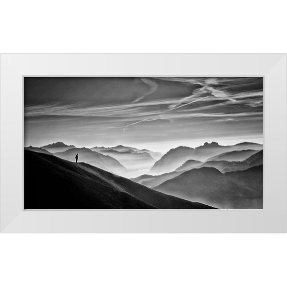 Guarino, Vito 14x10 White Modern Wood Framed Museum Art Print Titled - Hunter in the fog BW
