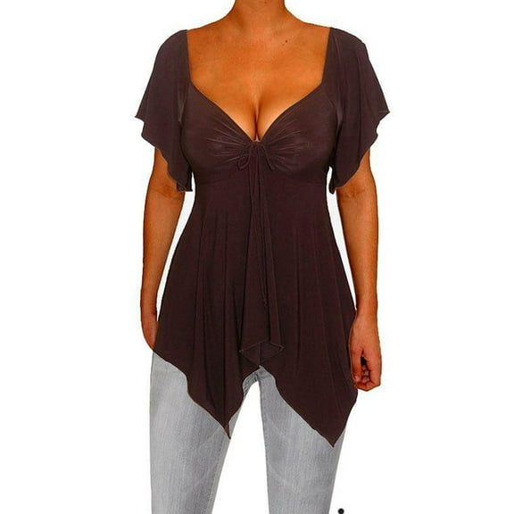 Funfash Women's Black Slimming Empire Waist Short Sleeves Blouse - Small