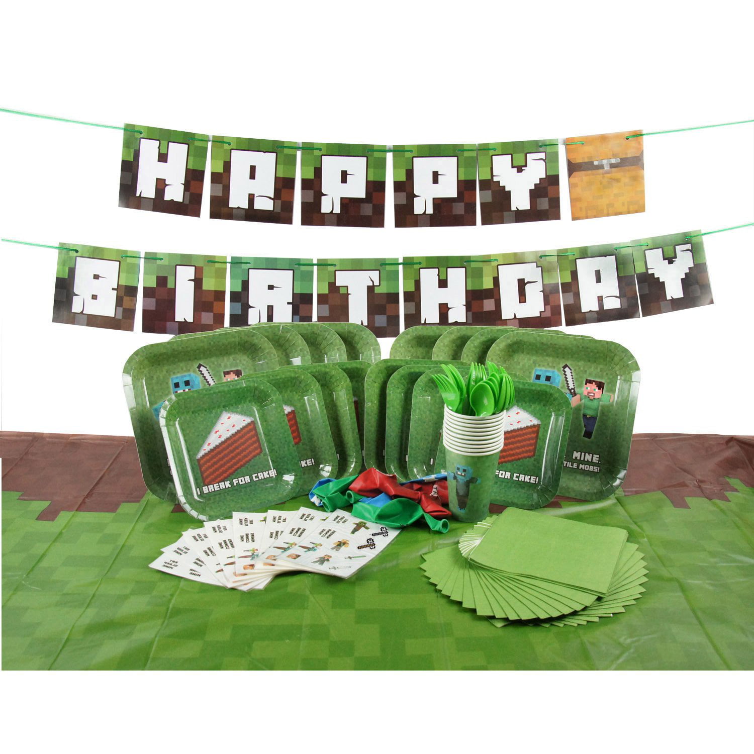 mine craft decorations game birthday theme decorations. 30Ct pixel party supplies