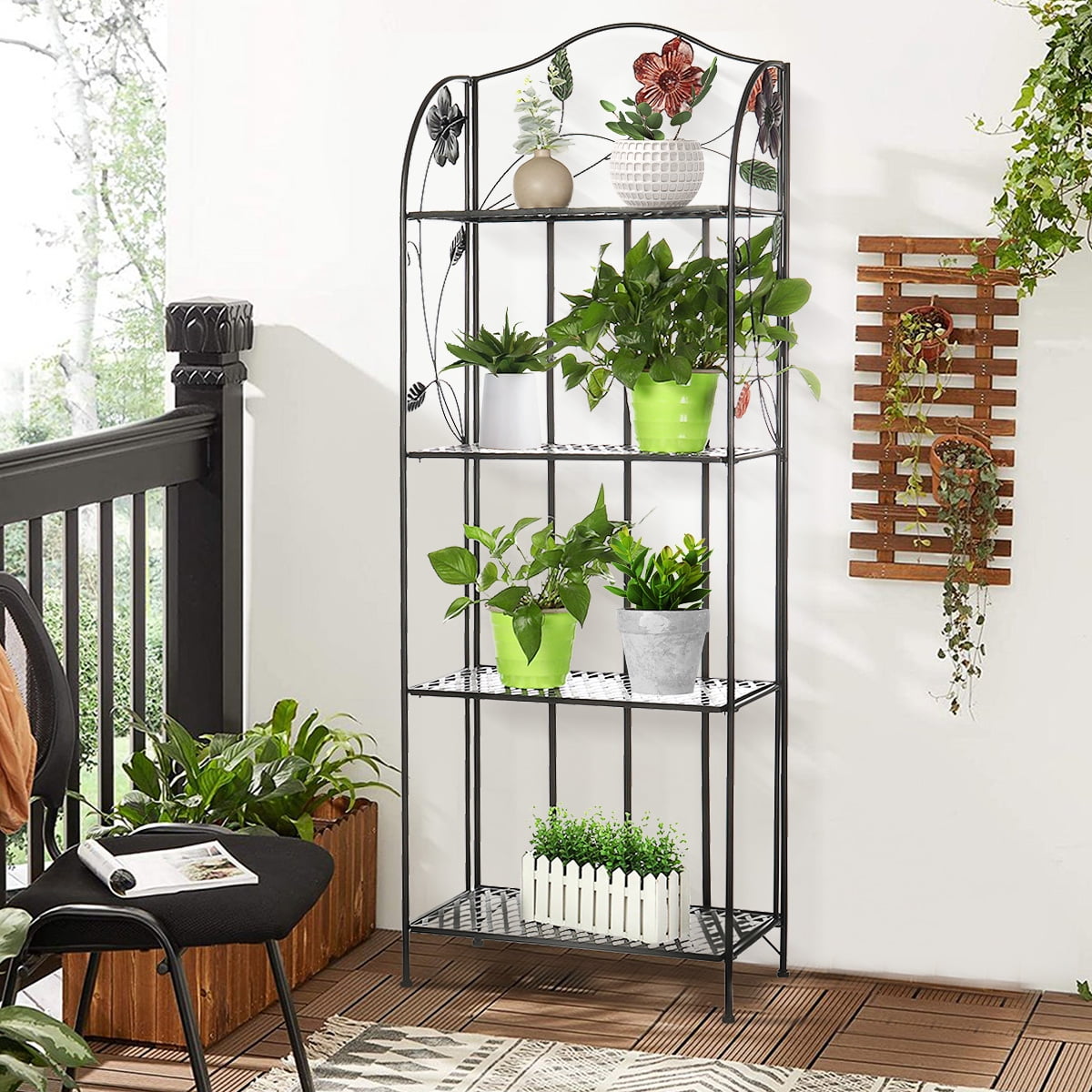 Metal Foldable 3-Tier Plant Stand Baker Rack Shelf Holder Indoor Outdoor Storage 