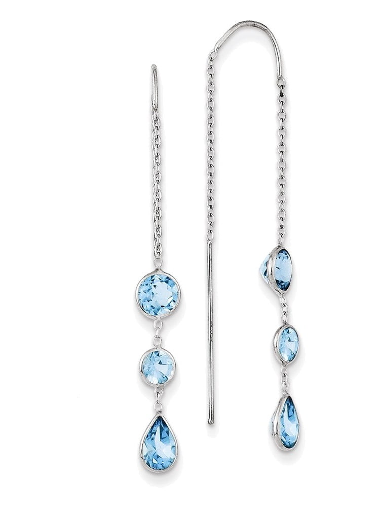 14k White Gold Blue Topaz Dangle U Wire Earrings by