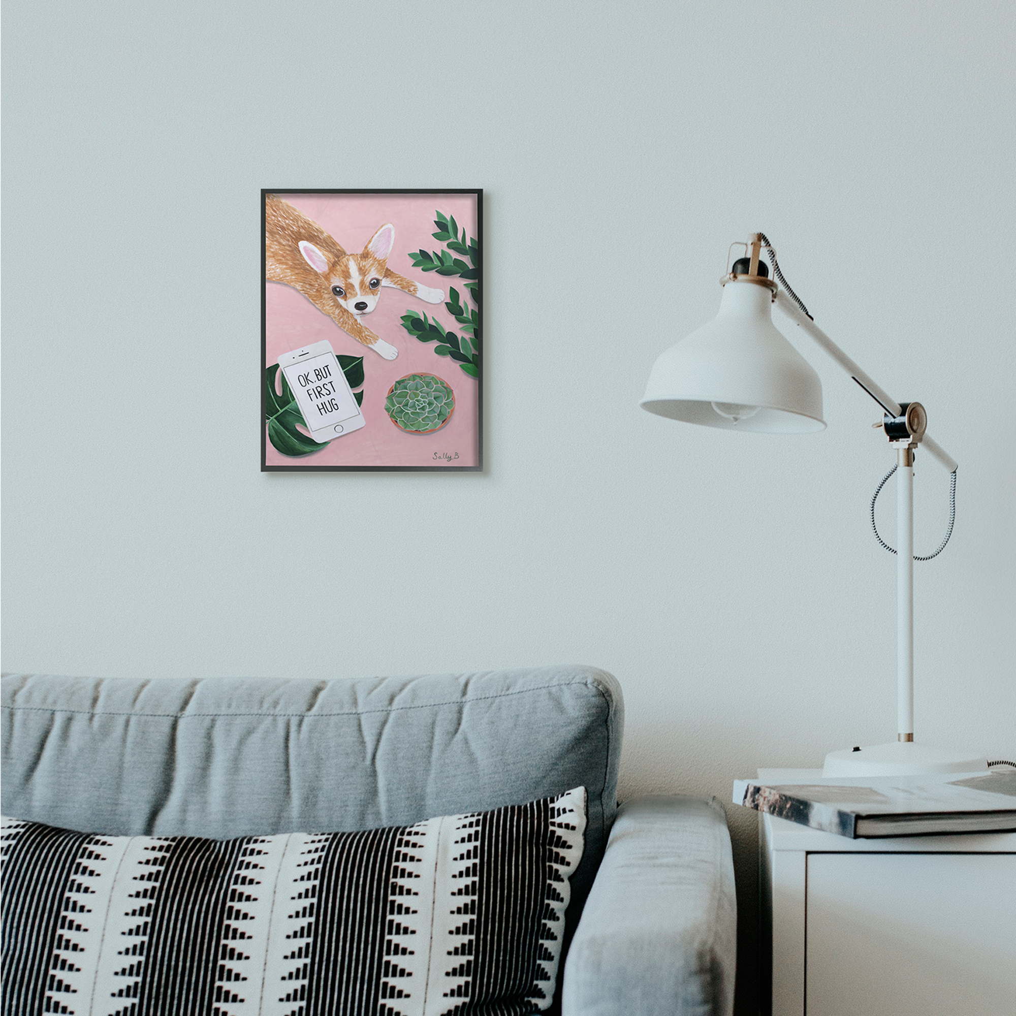 Stupell Industries Chihuahua Phone Text Funny Animal Dog Painting Framed Wall Art by Sally B, 11" x 14", Black Framed