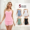 thumbnail image 3 of QYLUX Womens Pajama Sets Ultra Soft Lingerie Sleepwear 2 Piece Cami Shorts Set V Neck Pj Lace Nightwear, 3 of 3