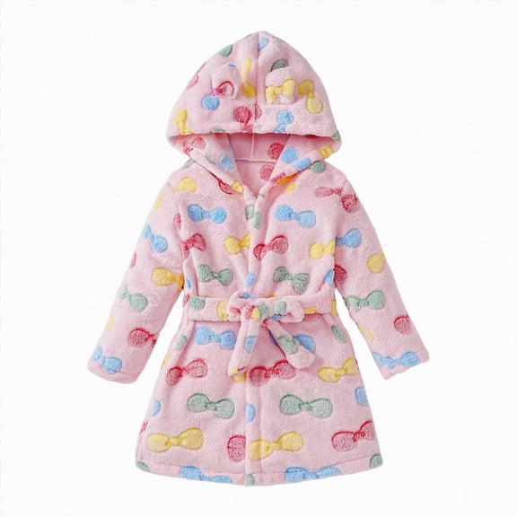 NIEWTR Boys Girls Kids Soft Flannel Bathrobe Thickened Warm Hooded Sleep Robe with Waist Tie Plush Cozy Loungewear for Fall Winter for Boys Girls Toddler Pajamas(4-5 Years)