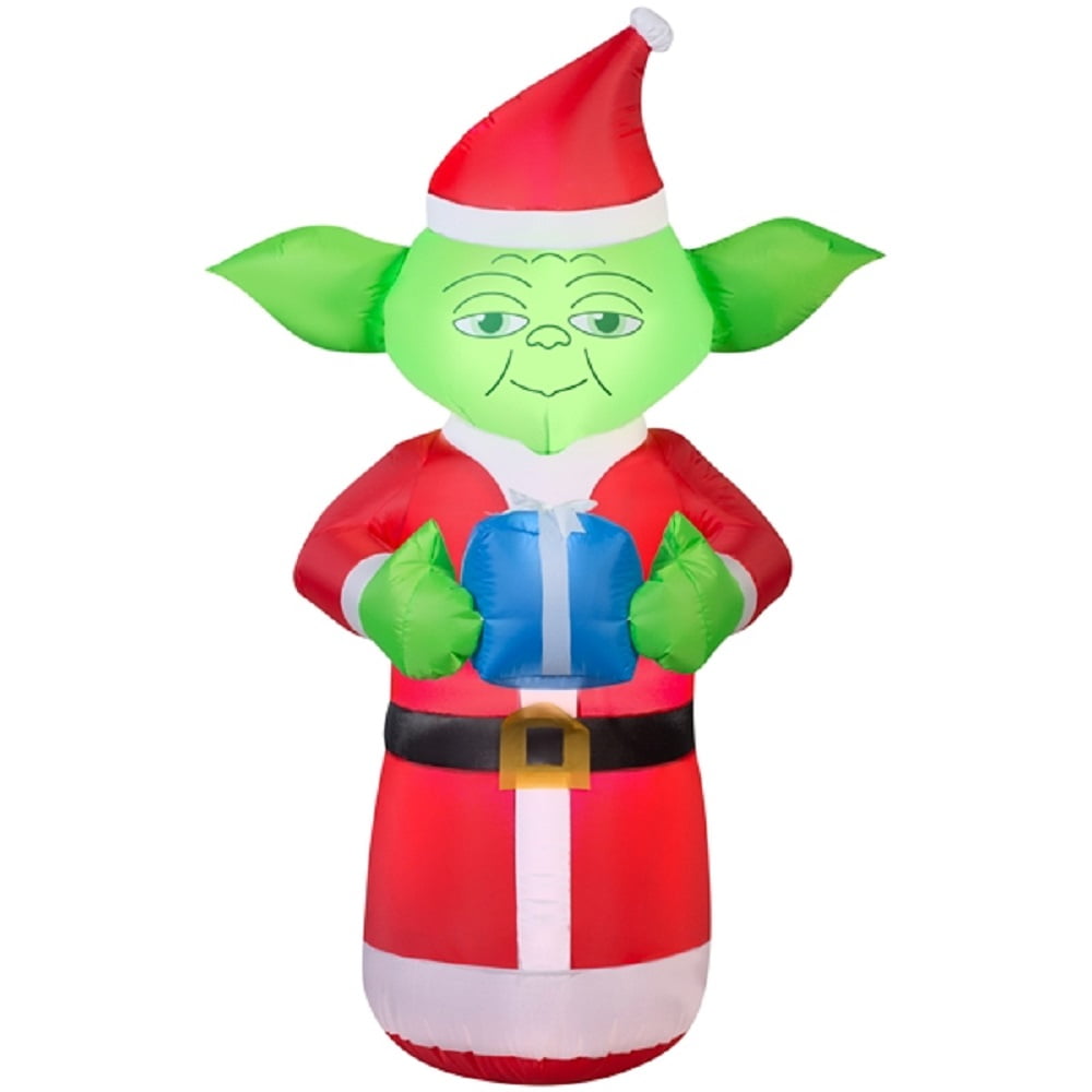 5' Airblown Inflatable Yoda with Present Star Wars Christmas Inflatable ...