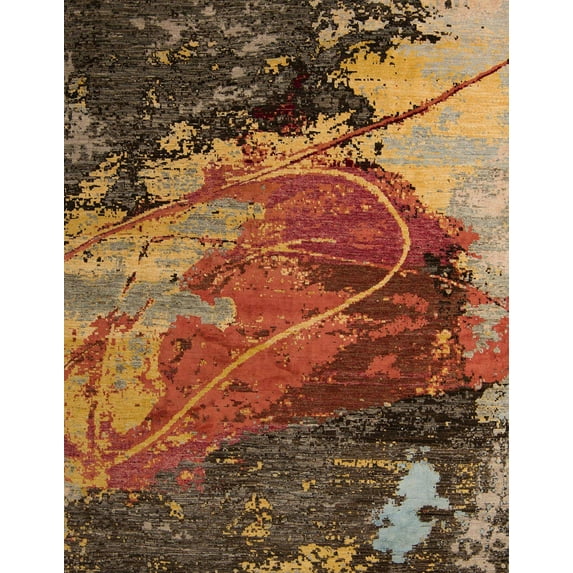 Ahgly Company Indoor Rectangle Abstract Saffron Red Abstract Area Rugs, 8' x 10'