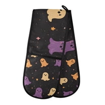 Yayeee Double Oven Mitt Kitchen Heat Resistant Baking 35" x7" Quilted Glove, Black Halloween Ghosts