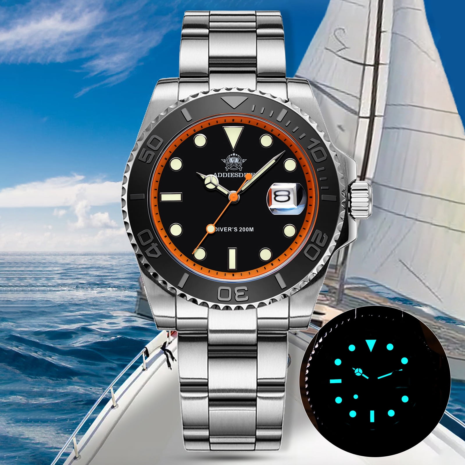 ADDIESDIVE Men's Watch Dive 200m Waterproof - Japanese Quartz Movement, Stainless Steel with Ceramic Bezel & Super Luminous BGW9 Dive Watch for Men