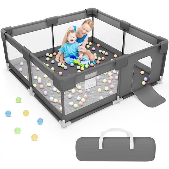 babyeap Baby Playpen,50x50 Inch Baby Playards for Babies and Toddlers,Fence Baby Play Yards for Indoor & Outdoor with Breathable Mesh,Dark Gray