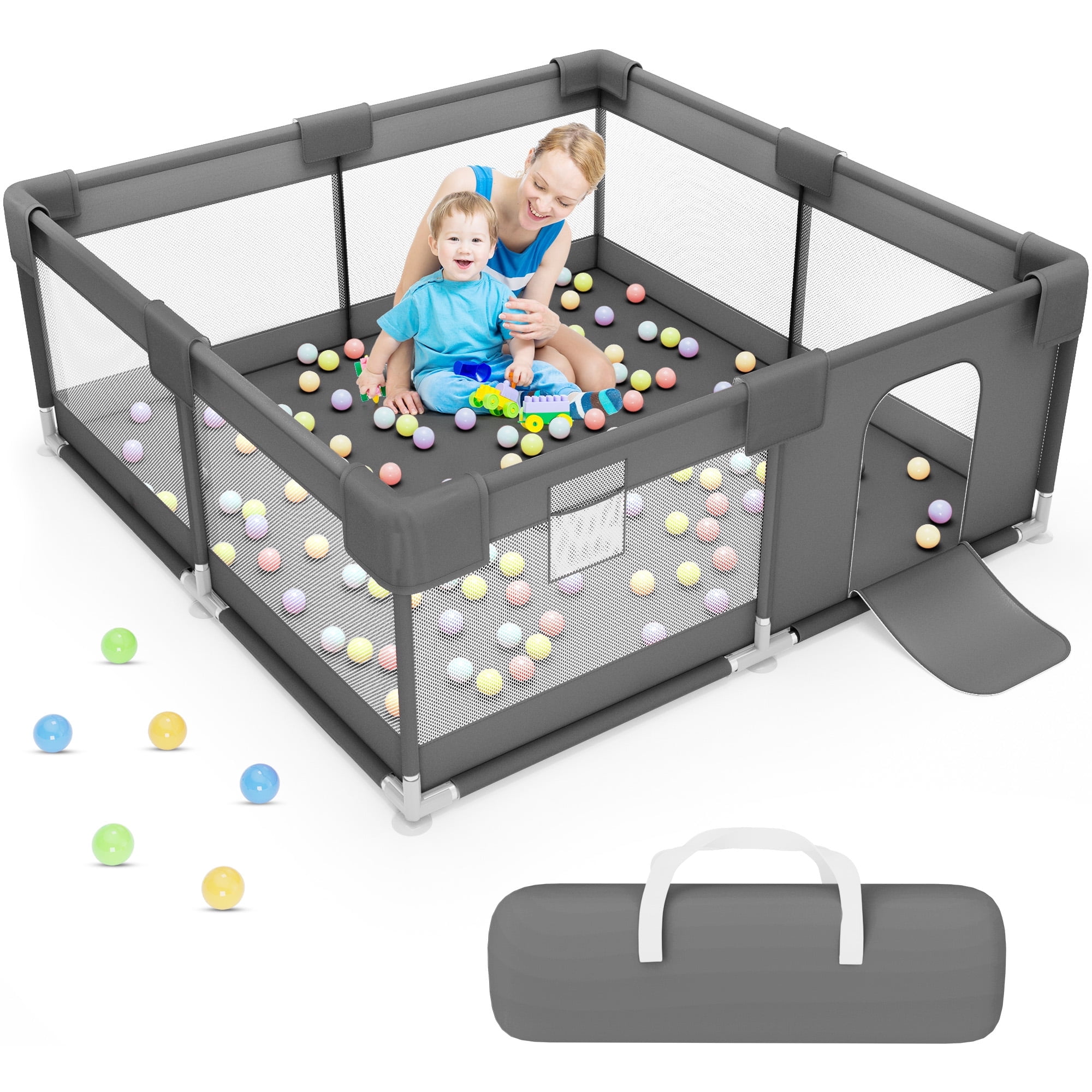 babyeap Baby Playpen,50x50 Inch Baby Playards for Babies and Toddlers,Fence Baby Play Yards for Indoor & Outdoor with Breathable Mesh,Dark Gray