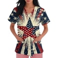 thumbnail image 3 of 250th Anniversary USA Scrub Tops Women American Flag Print Stretch V Neck Scrubs 4th of July Nurse Working Uniforms with Pockets, 3 of 4