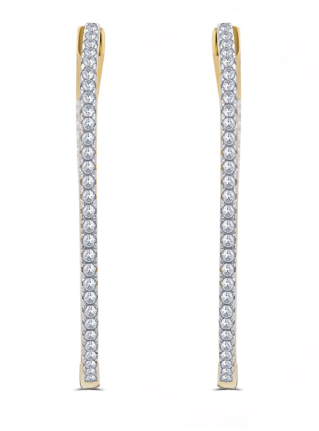 1/2 Carat T.G.W. CZ Gold-Tone Inside-Outside Brass Hoop Earrings
