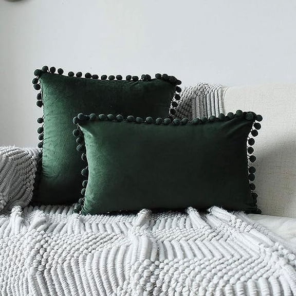Xiao Hua  Lumbar Throw Pillow Cover with  Velvet Soft Solid Decorative Cushion Cover for Couch Bedroom Car, 1 Piece (Dark Green, 12"x20")