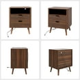 thumbnail image 5 of GUNAITO Fluted Nightstand for Bedroom with Charging Station Bedside Table with LED Light Wood Nightstand with Open Shelf and 2 Drawers Walnut 1pc, 5 of 11
