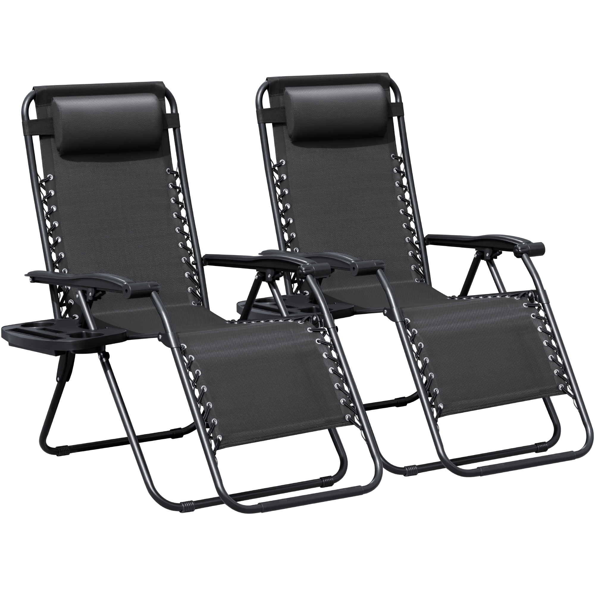 Lacoo Zero Gravity Chair Patio Outdoor Foldable Lawn Lounge Chair Reclining Chair with Adjustable Pillow Pack of 2, Black