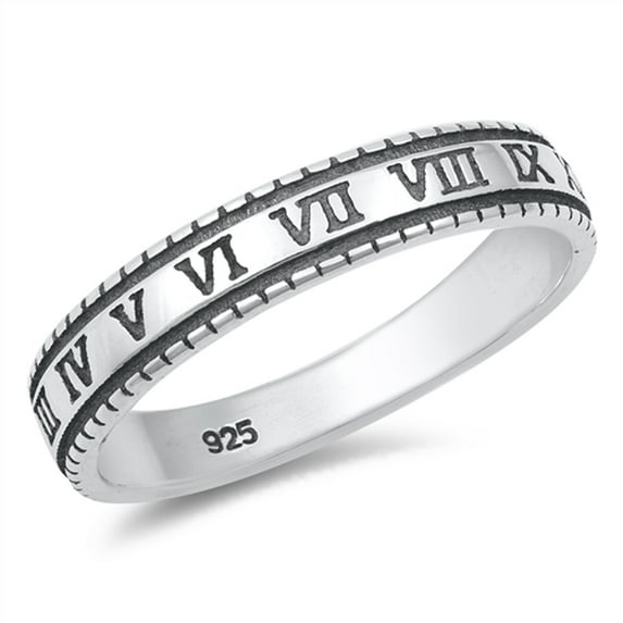 Stamped Roman Numerals Ring .925 Sterling Silver Band Jewelry Female Male Unisex Size 6
