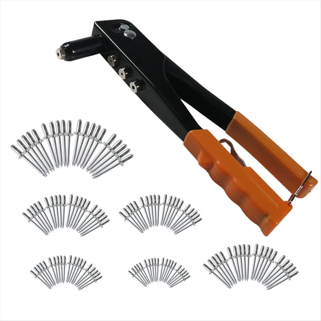 Juego de Remachadoras de Alta Resistencia, 120 Piezas, Surtido de Remaches Ciegos, Herramientas Manuales, Herramienta para Tuercas de Remache, Color Naranja.