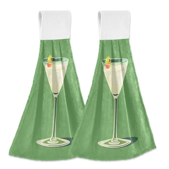 Yayeee Kitchen Hanging Hand Towels Set of 2 with Loop Bathroom Absorbent Tie Towel, Green Lemon Juice