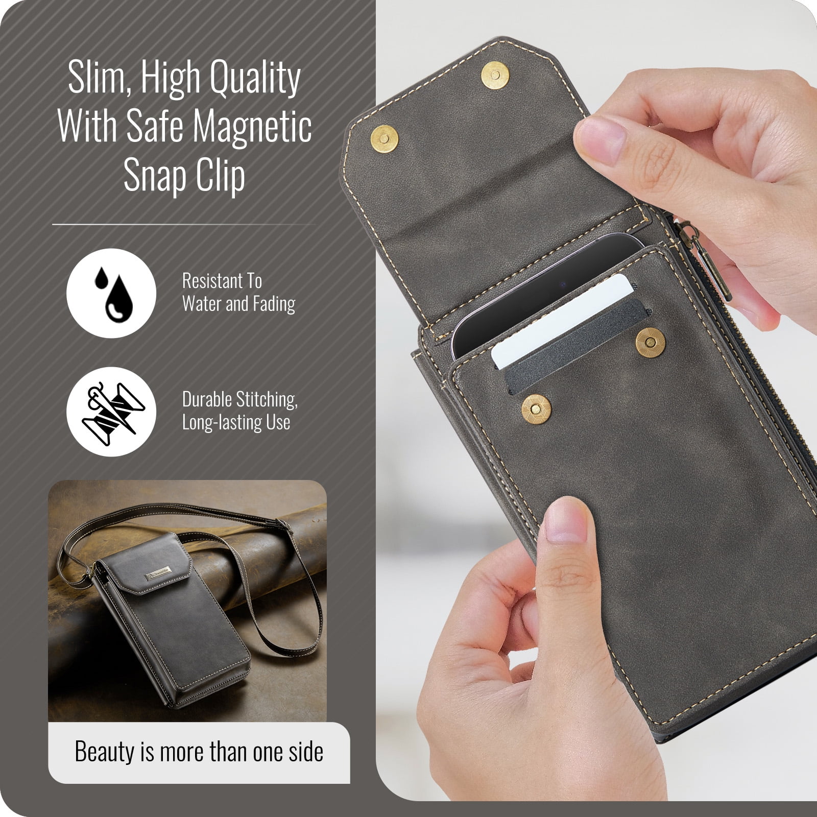 Crossbody Cell Phone Purse Bag for Women Men,Small Leather Wallet with 10 Card Slots,Zipper Pocket & Adjustable Strap Shoulder Bag Clutch with Magnetic Closure Fits Most Smartphones Under 7.3",Coffee