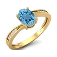 thumbnail image 2 of 1.20 Cts Oval Swiss Blue Topaz 925 Sterling Silver Gold Vermeil Solitaire Accent Woman Halo Valentines Day Gifts Ring, 2 of 4