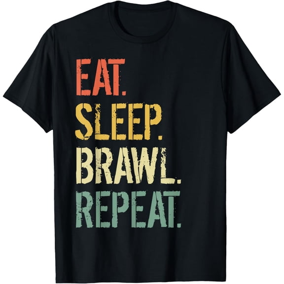 Retro Eat Sleep Brawl Repeat Gaming T-Shirt Vintage Distressed Gamer Apparel Unisex Short Sleeve Tee Funny Graphic Top