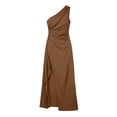 thumbnail image 6 of BRGZLK Women's One Shoulder Dresses High Split Bodycon Ruched Satin Prom Dress Asymmetric Hem Cocktail Wedding Party Maxi Dress Date Night Outfits Brown L, 6 of 6