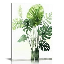 ONETECH  Green Leaf Wall Art Nature Plants Canvas Minimalist Leaves Prints Botanical Picture Tropical Floral Painting Artwork Framed for Bathroom Living Room Bedroom Office Home Decor