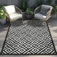 thumbnail image 3 of DEORAB Outdoor Rugs Waterproof Plastic Straw Mat 6'x9' Reversible for RV Patio Deck Beach Black & White, 3 of 9