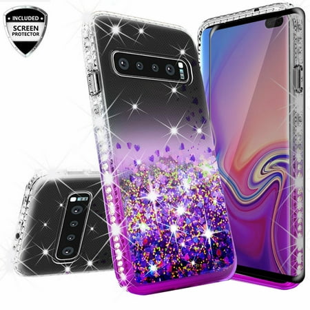 Wydan Case For Samsung Galaxy S10E, S10 Lite - Glitter Hybrid Shockproof Liquid Quicksand Bling Phone Cover w/ Screen Protector -