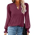 thumbnail image 1 of Blusa Volantes Manga abullonada Cuello en V Manga larga Color puro Tops de moda para mujer Rosa Rojo XL, 1 of 6