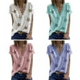 thumbnail image 3 of Wisremt Womens Summer V Neck Lace Trim Star Printed Short Sleeve Tops Casual Loose Blouse T Shirts, 3 of 12