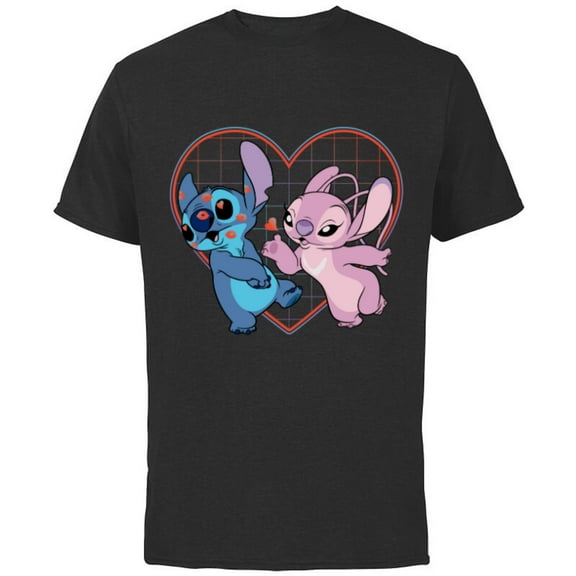 Disney Lilo and Stitch Angel Heart Kisses - Short Sleeve Cotton T-Shirt for Adults -Customized-Charcoal