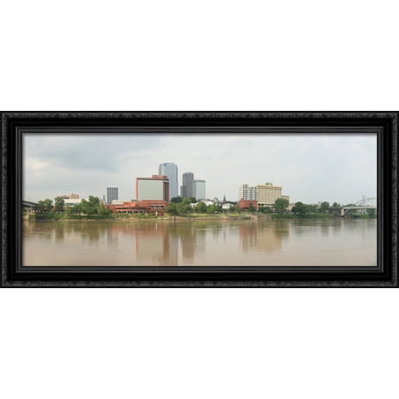 Little Rock Cityscape, Arkansas 40x18 Large Black Ornate Wood Framed Canvas Art