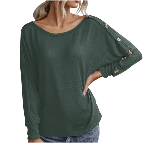 Olyvenn Teen Girls Trendy Clothing Basic Shirt Tops Oversized T Shirts Long Sleeve Shirtss Fall Fashion 2023 Solid Color Pullover Gifts for Women Crewneck Sweatshirts Army Green 4