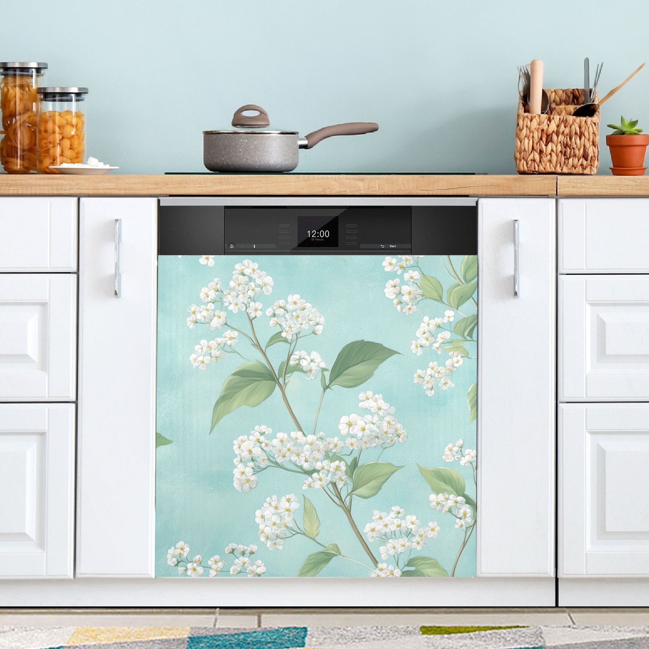 Dishwasher Magnetic Sticker 23x26 Inch Refrigerator Magnetic Sticker Washing Machine Magnetic Sticker Kitchen Panel Magnetic Sticker Home Decor Cool Cartoon White Flowers