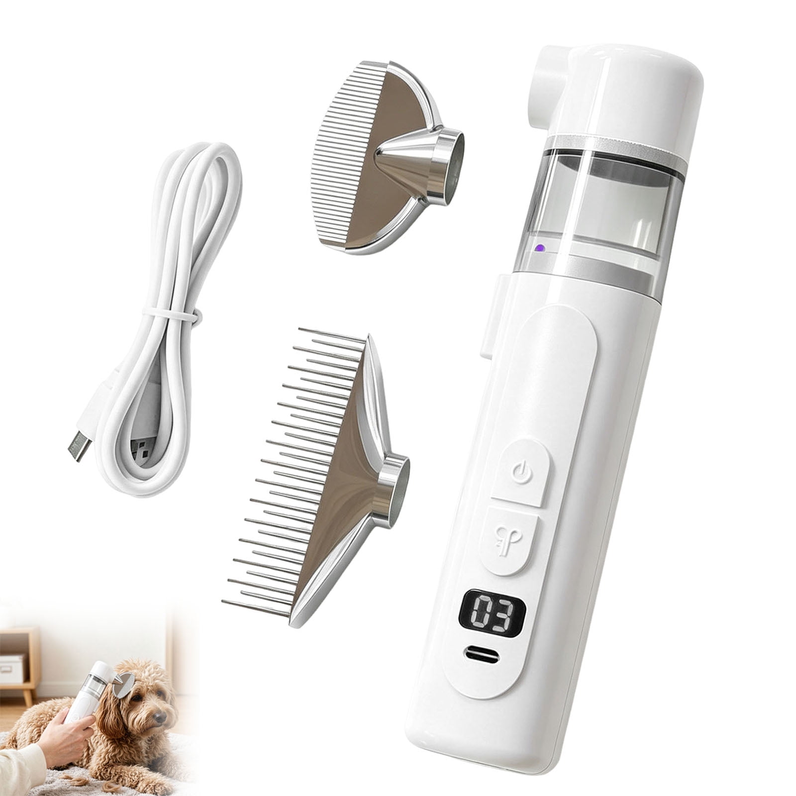 Mivalea 2‑in‑1 Electric Pet Flea Comb Vacuum Grooming Brush, Rechargeable Detangling Lice Remover Comb with 360° Rotating Teeth for Long & Short Haired Dogs and Cats