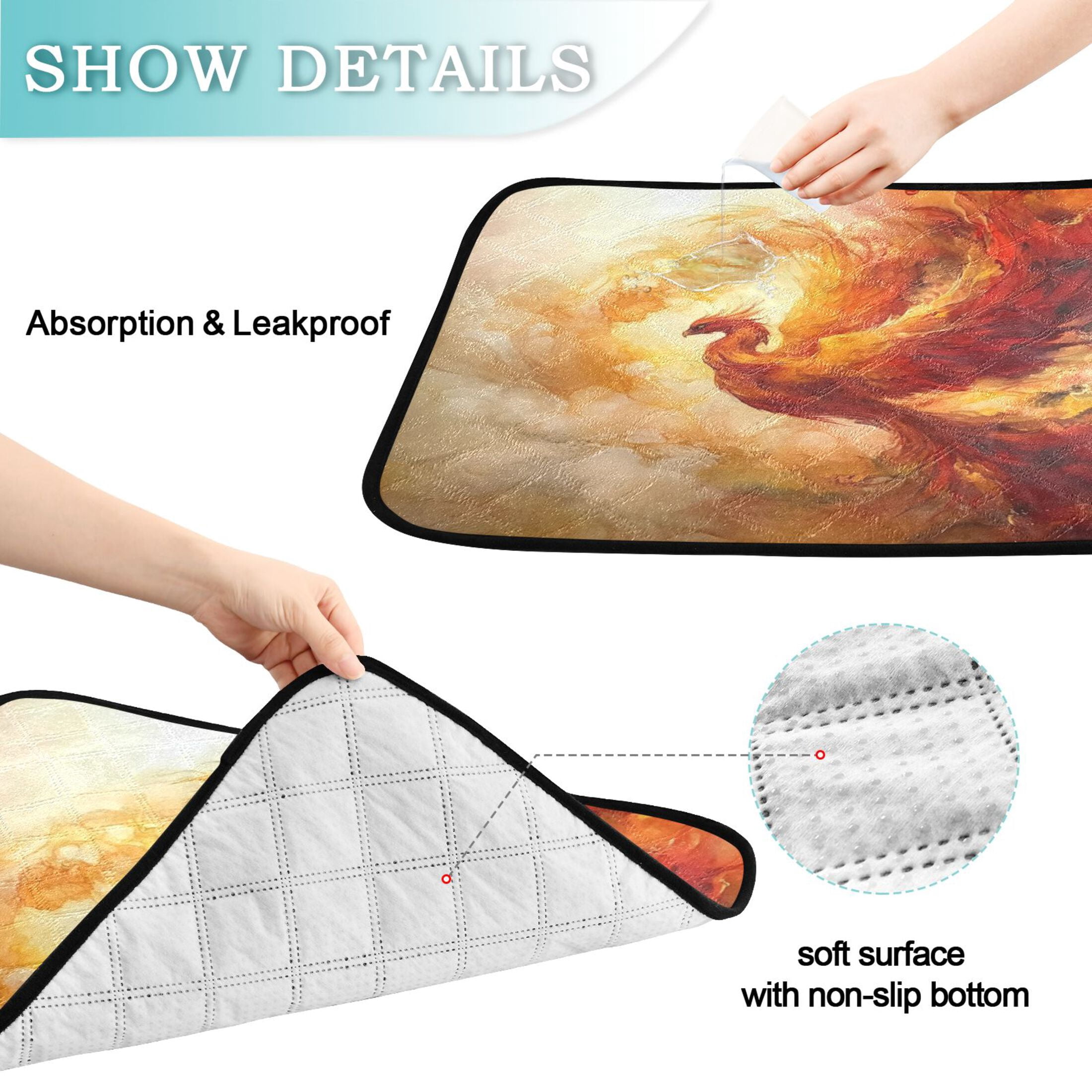 Qxltty Fire Phoenix Pattern Cat litter Pads Pet Set of 3 Diaper Mats Center Anti-leakage Layer Absorbent Soft and Comfortable