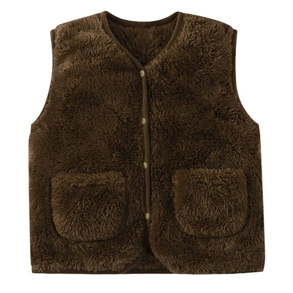 LIJCC Toddler Girl Boys Sleeveless Vest Fleece Plush Zip up Cute Soft Jackets Sherpa Waistcoat Plaid Zipper Outerwear with Pockets Baby Fall Winter Outerwear