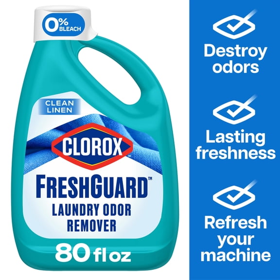 Clorox FreshGuard Laundry Odor Remover, 0% Bleach, Color Safe, Clean Linen, 80 fl oz