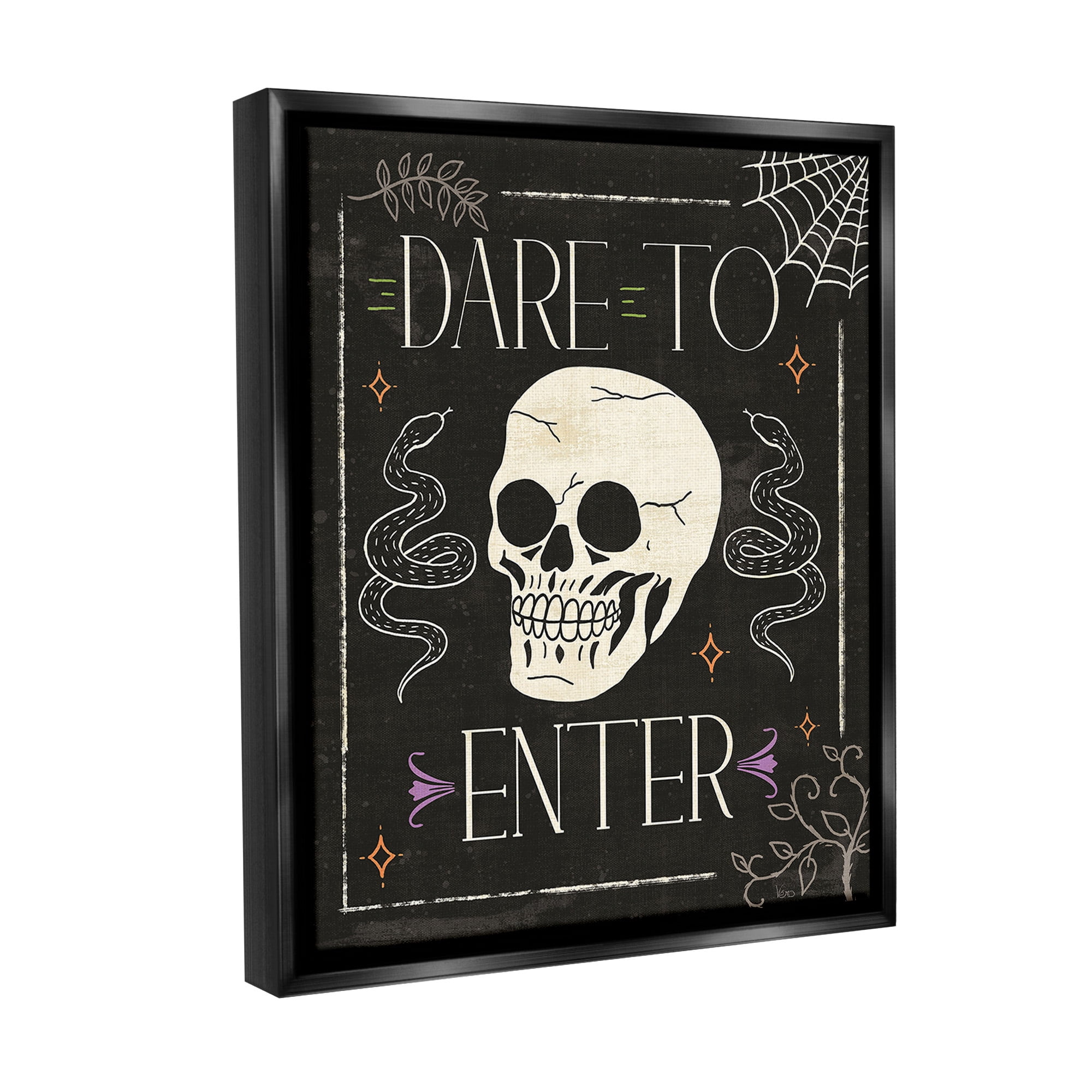 Stupell Industries Dare To Enter Phrase Holiday Painting Black Floater Framed Canvas Art Print Wall Art, 17 x 21
