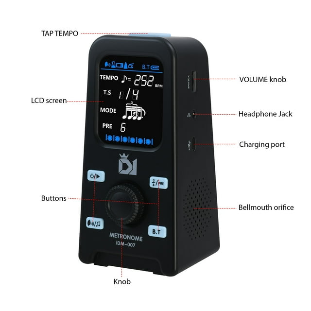 Haut-parleur Metronome BT Électronique Rechargeable Écran LCD pour Mini Piano Guitare Batterie Volume Réglable Connecté aux Écouteurs Portable