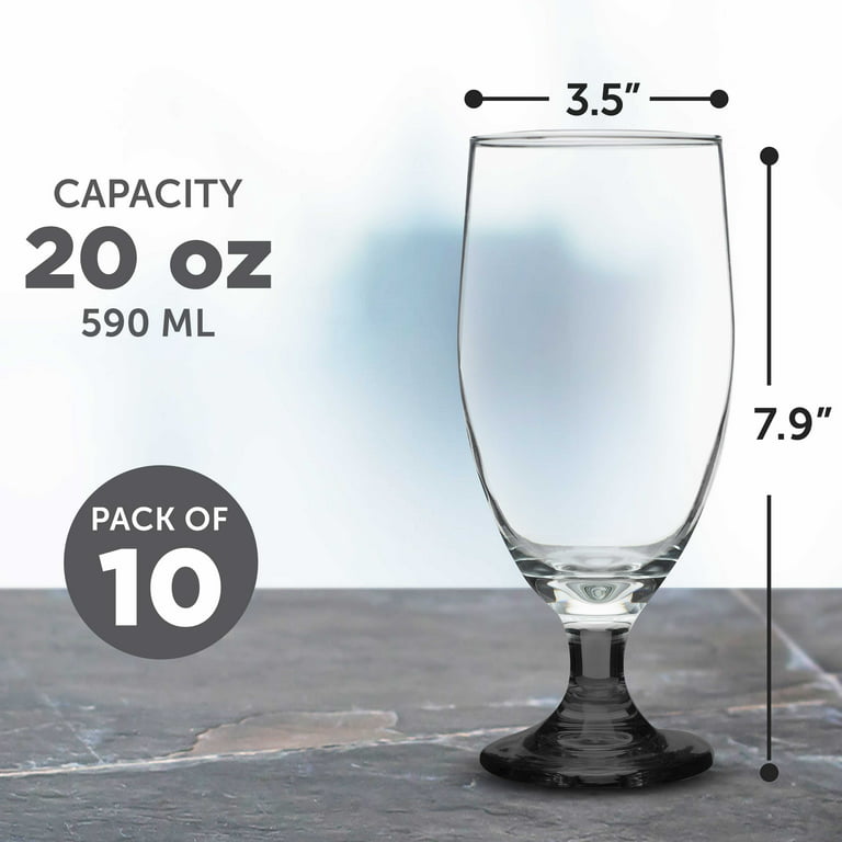 DISCOUNT PROMOS Large Water Goblet Glasses by Toscana, 20 Oz Set of 10,  Iced Tea Stemmed Footed Glass Glassware, Black