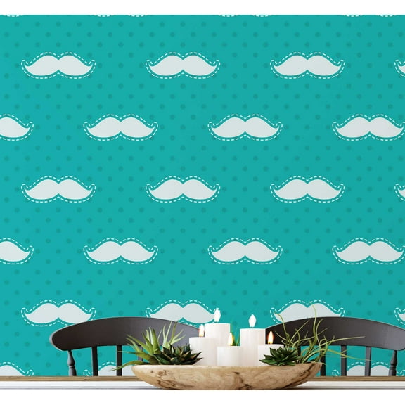 S4Sassy Mustache Print Wallpaper Green Walls Covering, 25" x 120" Self-Adhesive Vinyl Wallpaper, Walls Wrap, Easy DIY Wall Covering For Kids Bedroom, Kids Room Wall Decor, Playroom