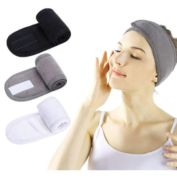 3-Pack Adjustable Facial Spa Headbands - Versatile Makeup, Shower, and Sport Stretch Hair Wraps with Magic Tape TIKA
